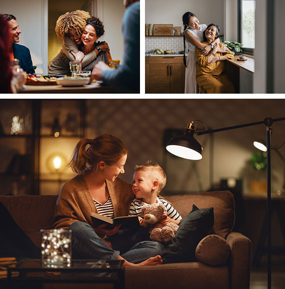 Collage of three families hunging and enjoying their new rental properties